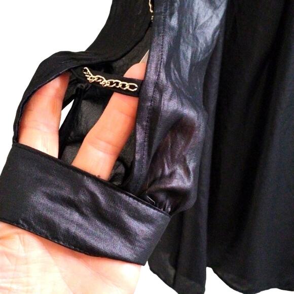 Sarah Boo Mini Dress Sz S Black Tunic Modern Cut Out Chains Glam Punk Goth City - Picture 4 of 15